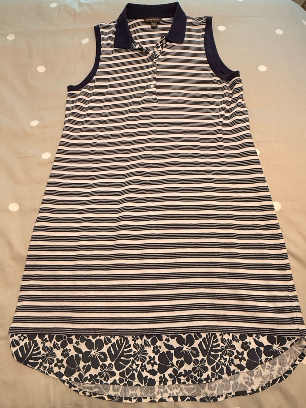 Tommy Bahama Navy & White Striped Sleeveless Polo Dress with Floral Hemband